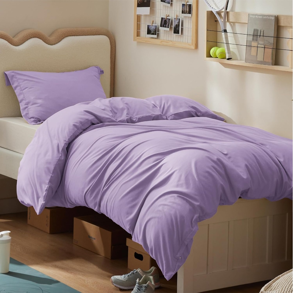 image:imageBedsure Duvet Cover TwinTwin XL Size  Soft Double Brushed Bedding Set for Kids amp Adults Zipper Closure 2 Pieces Includes 1 Duvet Cover 68x90 amp 1 Pillow Sham NO Comforter White05  Light Purple