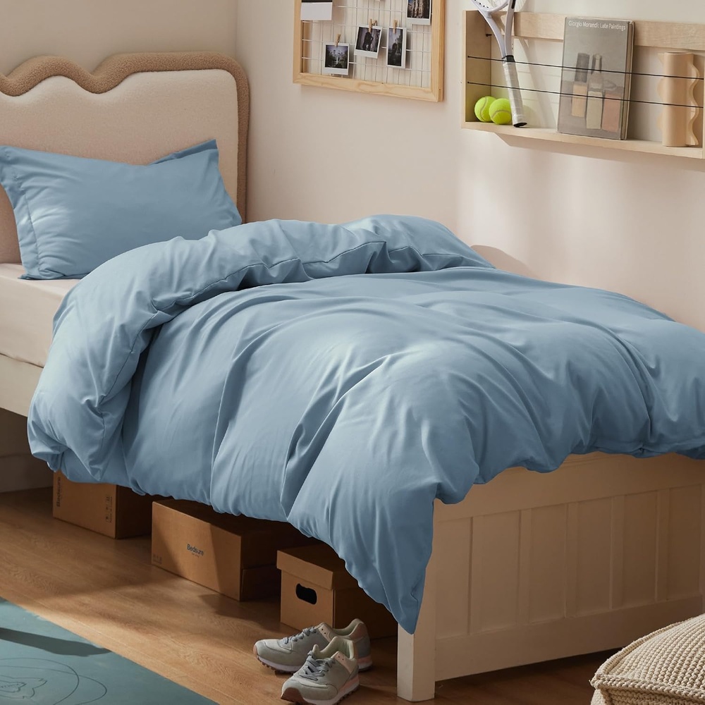 image:imageBedsure Duvet Cover TwinTwin XL Size  Soft Double Brushed Bedding Set for Kids amp Adults Zipper Closure 2 Pieces Includes 1 Duvet Cover 68x90 amp 1 Pillow Sham NO Comforter White06  Mineral Blue
