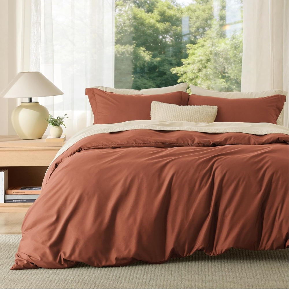 image:imageBedsure Duvet Cover TwinTwin XL Size Soft Double Brushed Bedding Set for Kids amp Adults Zipper Closure 2 Pieces Includes 1 Duvet Cover 68x90 amp 1 Pillow Sham NO Comforter White07 Burnt Orange