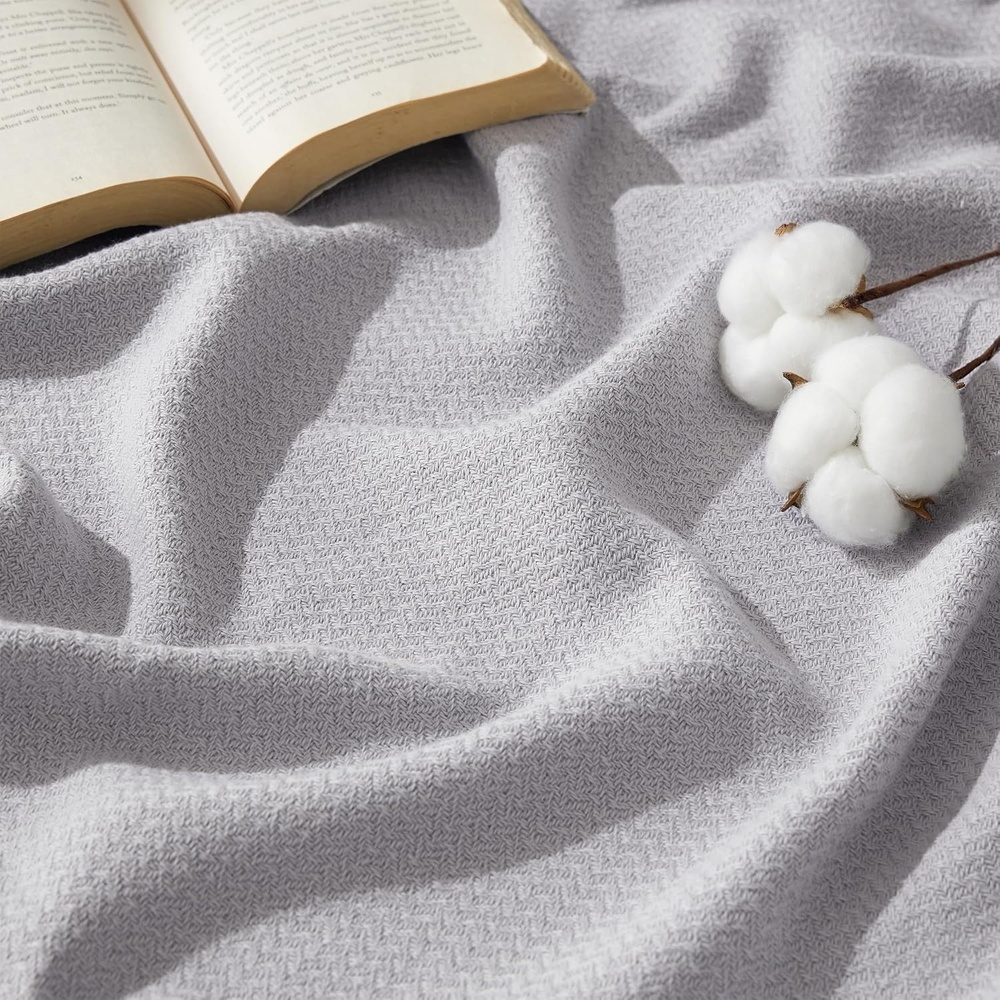 image:imageBedsure GentleSoft 100 Cotton Blanket Twin XL Size for Bed  Cooling Breathable and Lightweight Soft Cozy Textured Herringbone Woven Summer Blanket for College Dorm Linen Beige 66x90 inches04  Cool Grey