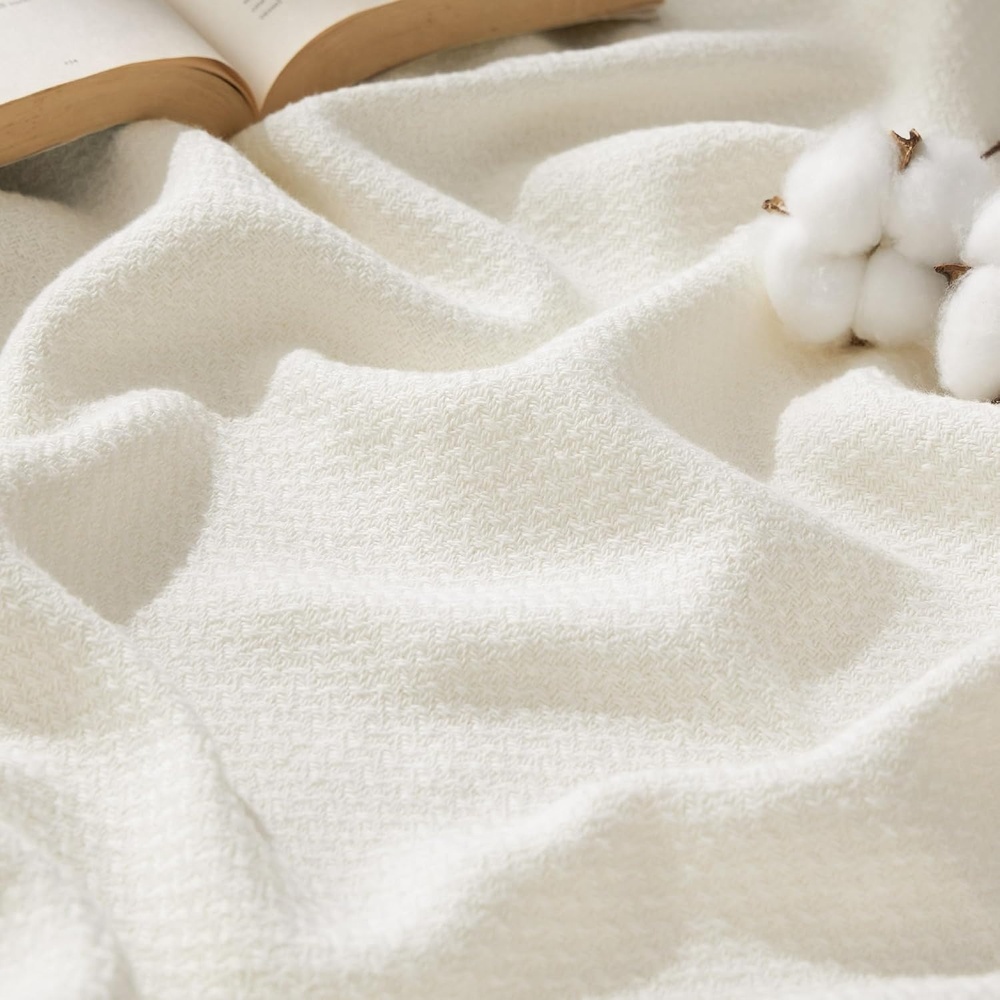 image:imageBedsure GentleSoft 100 Cotton Blanket Twin XL Size for Bed Cooling Breathable and Lightweight Soft Cozy Textured Herringbone Woven Summer Blanket for College Dorm Linen Beige 66x90 inches02 Cream