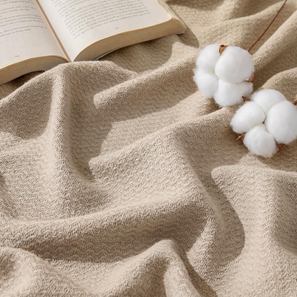image:imageBedsure GentleSoft 100 Cotton Blanket Twin XL Size for Bed  Cooling Breathable and Lightweight Soft Cozy Textured Herringbone Woven Summer Blanket for College Dorm Linen Beige 66x90 inches01  Khaki