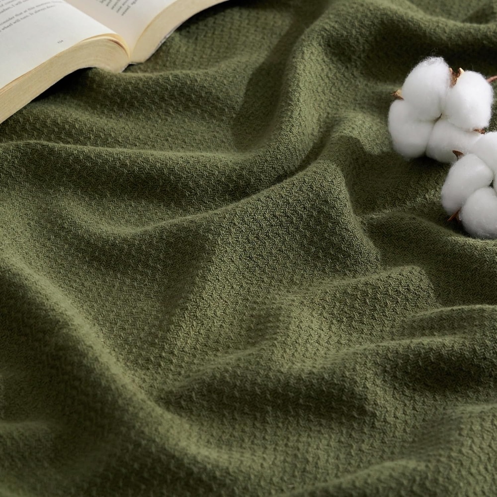 image:imageBedsure GentleSoft 100 Cotton Blanket Twin XL Size for Bed Cooling Breathable and Lightweight Soft Cozy Textured Herringbone Woven Summer Blanket for College Dorm Linen Beige 66x90 inches03 Olive Green