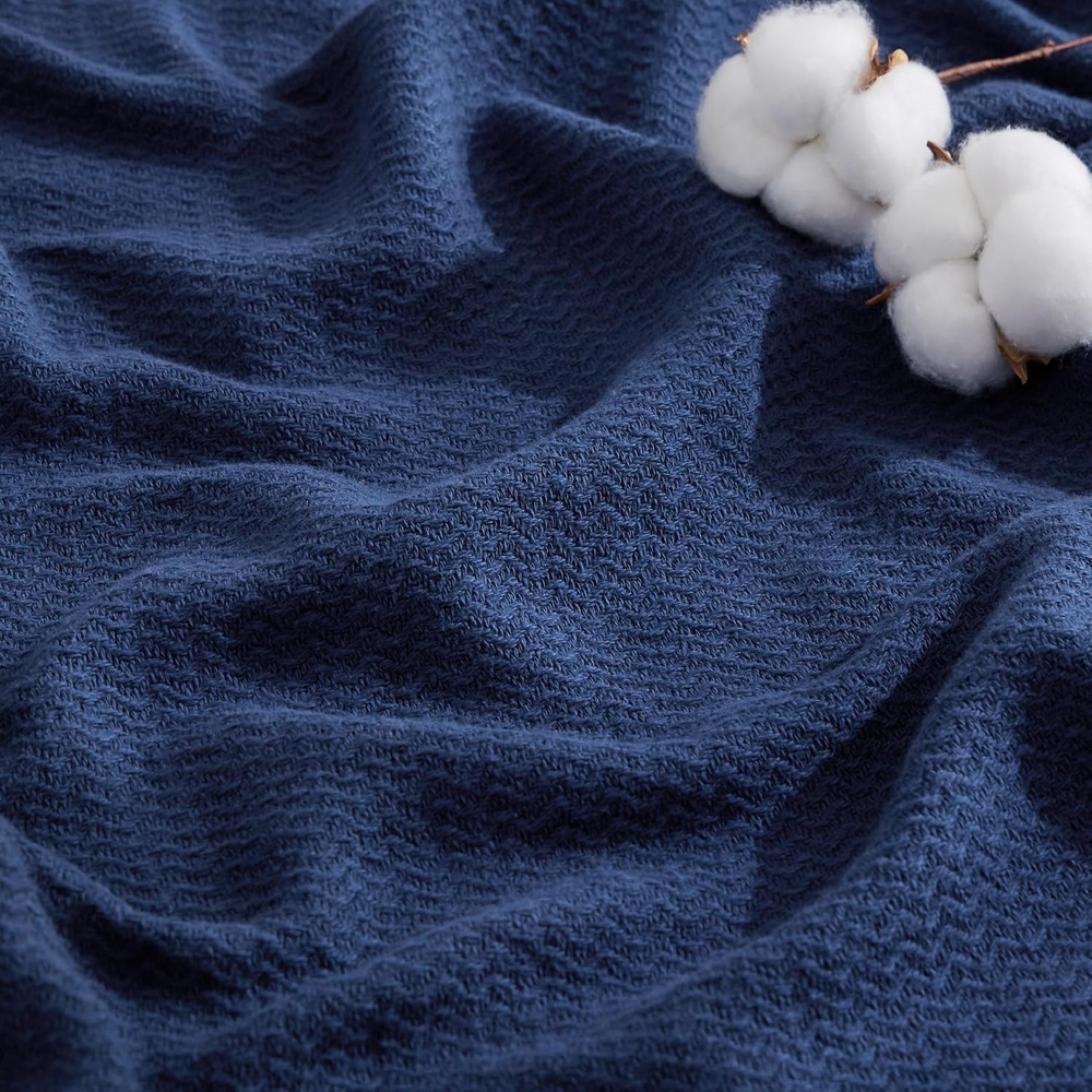 image:imageBedsure GentleSoft 100 Cotton Blanket Twin XL Size for Bed  Cooling Breathable and Lightweight Soft Cozy Textured Herringbone Woven Summer Blanket for College Dorm Linen Beige 66x90 inches07  Navy Blue