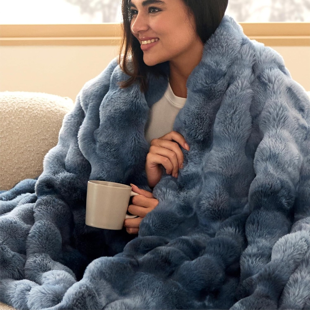 image:imageBedsure GentleSoft Fluffy Fuzzy Tiedye Dark Grey Throw Blanket for Men Soft Cozy Fleece Faux Fur Blanket for Couch Mens Room Decor Charcoal Gray Bed Cover Thick Warm Plush GiftsTiedye Blue