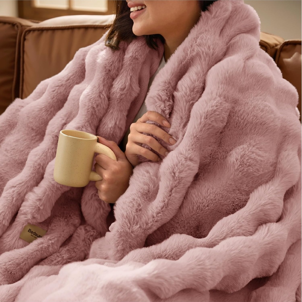 image:imageBedsure GentleSoft Fluffy Fuzzy Tiedye Dark Grey Throw Blanket for Men Soft Cozy Fleece Faux Fur Blanket for Couch Mens Room Decor Charcoal Gray Bed Cover Thick Warm Plush GiftsDusty Rose