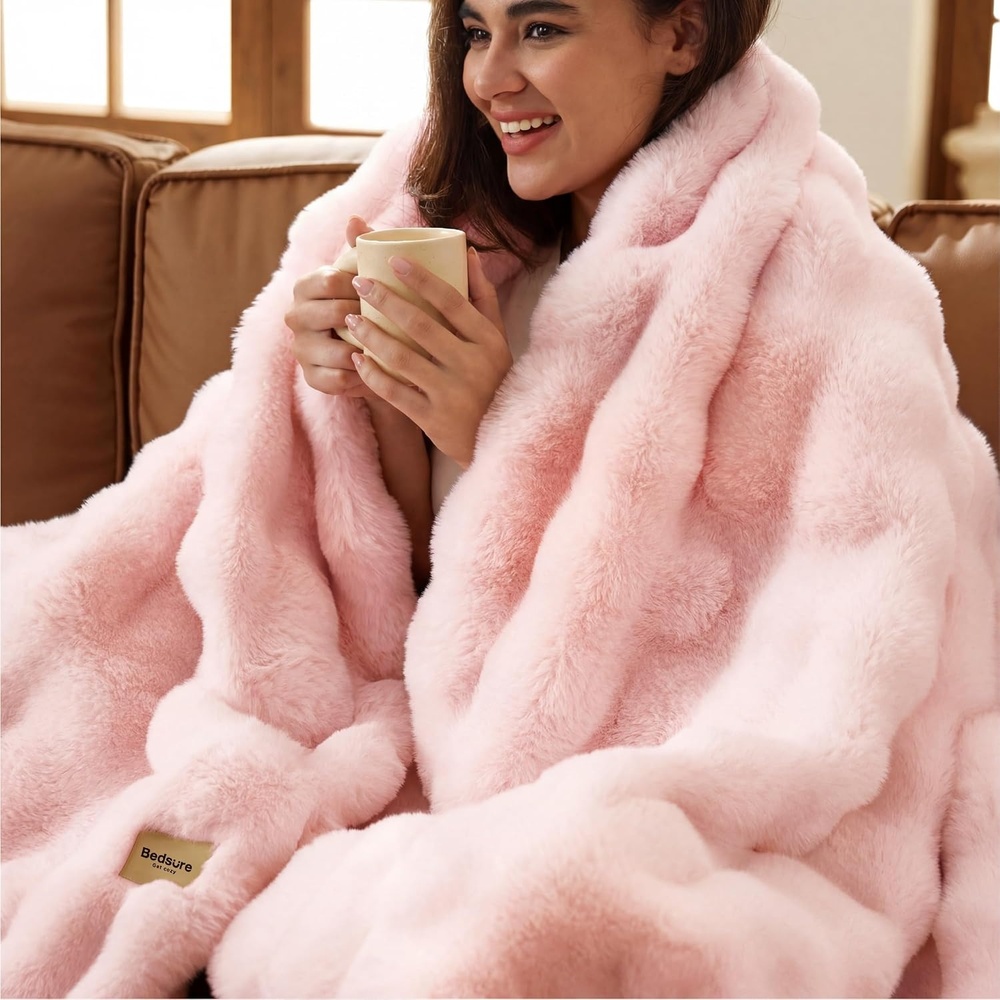 image:imageBedsure GentleSoft Fluffy Fuzzy Tiedye Dark Grey Throw Blanket for Men Soft Cozy Fleece Faux Fur Blanket for Couch Mens Room Decor Charcoal Gray Bed Cover Thick Warm Plush GiftsTiedye Pink