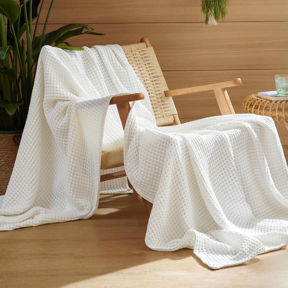 image:imageBedsure Lightweight 100 Cotton Waffle Blanket Twin XL Linen Summer Breathable Soft Light Thin Bed Couch Sofa Chair 66x90 Sheet Blanket Dorm Room Essentials Guys GirlsWhite