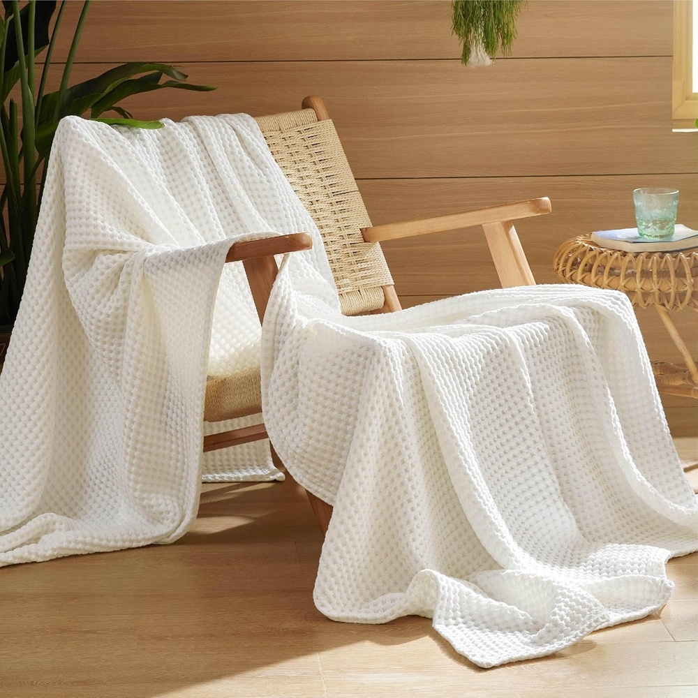 image:imageBedsure Lightweight 100 Cotton Waffle Blanket Twin XL Linen Summer Breathable Soft Light Thin Bed Couch Sofa Chair 66x90 Sheet Blanket Dorm Room Essentials Guys GirlsIvory