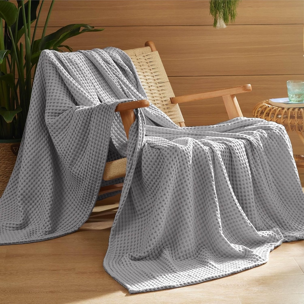 image:imageBedsure Lightweight 100 Cotton Waffle Blanket Twin XL Linen Summer Breathable Soft Light Thin Bed Couch Sofa Chair 66x90 Sheet Blanket Dorm Room Essentials Guys GirlsGrey