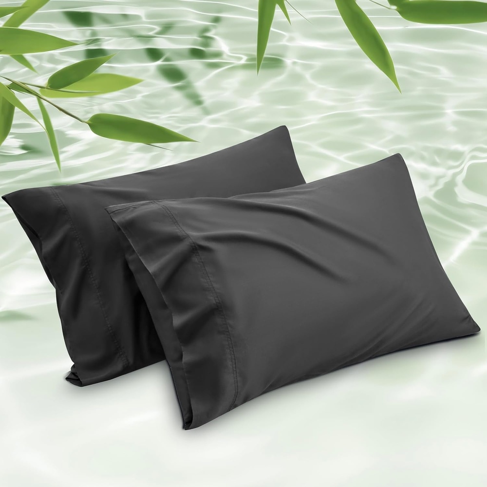 image:imageBedsure Pillow Cases Standard Size Set of 2 100 Rayon Derived from Bamboo Cooling Pillowcases Similar to Silk Pillow Case Covers with Envelope Closure PureWoven Bedding Dark Grey 20x26 Inches04 Black