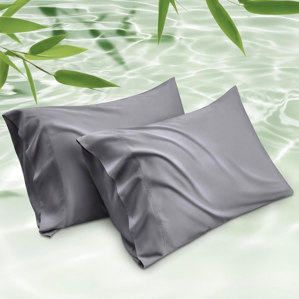 image:imageBedsure Pillow Cases Standard Size Set of 2 100 Rayon Derived from Bamboo Cooling Pillowcases Similar to Silk Pillow Case Covers with Envelope Closure PureWoven Bedding Dark Grey 20x26 Inches01 Dark Grey