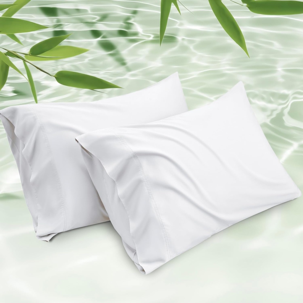 image:imageBedsure Pillow Cases Standard Size Set of 2 100 Rayon Derived from Bamboo Cooling Pillowcases Similar to Silk Pillow Case Covers with Envelope Closure PureWoven Bedding Dark Grey 20x26 Inches02 White