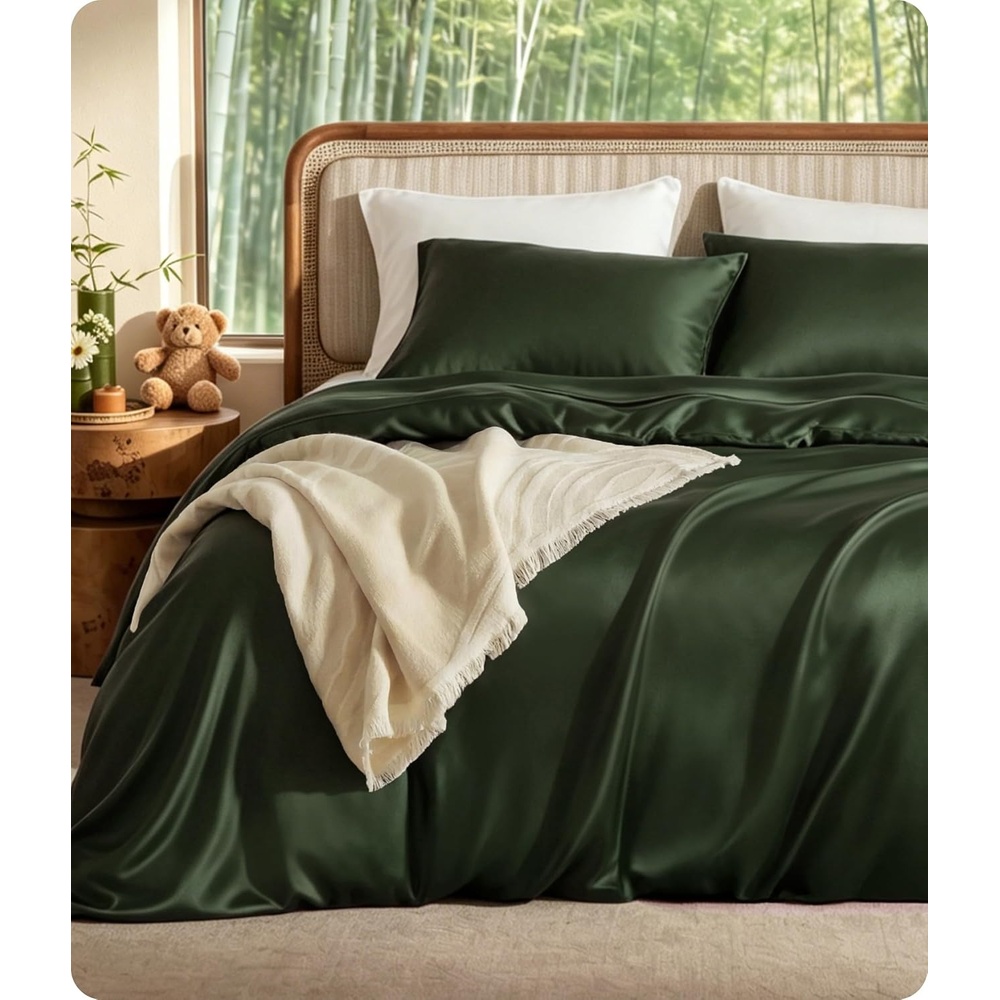 image:imageBedsure PureWoven 100 Organic Bamboo Cooling Duvet Cover Set King Green  Silky Soft Luxury for Hot Sleepers 300TC Button Closure 3 Pieces with 2 Pillow ShamsNo Insert 104 X 90Olive Green
