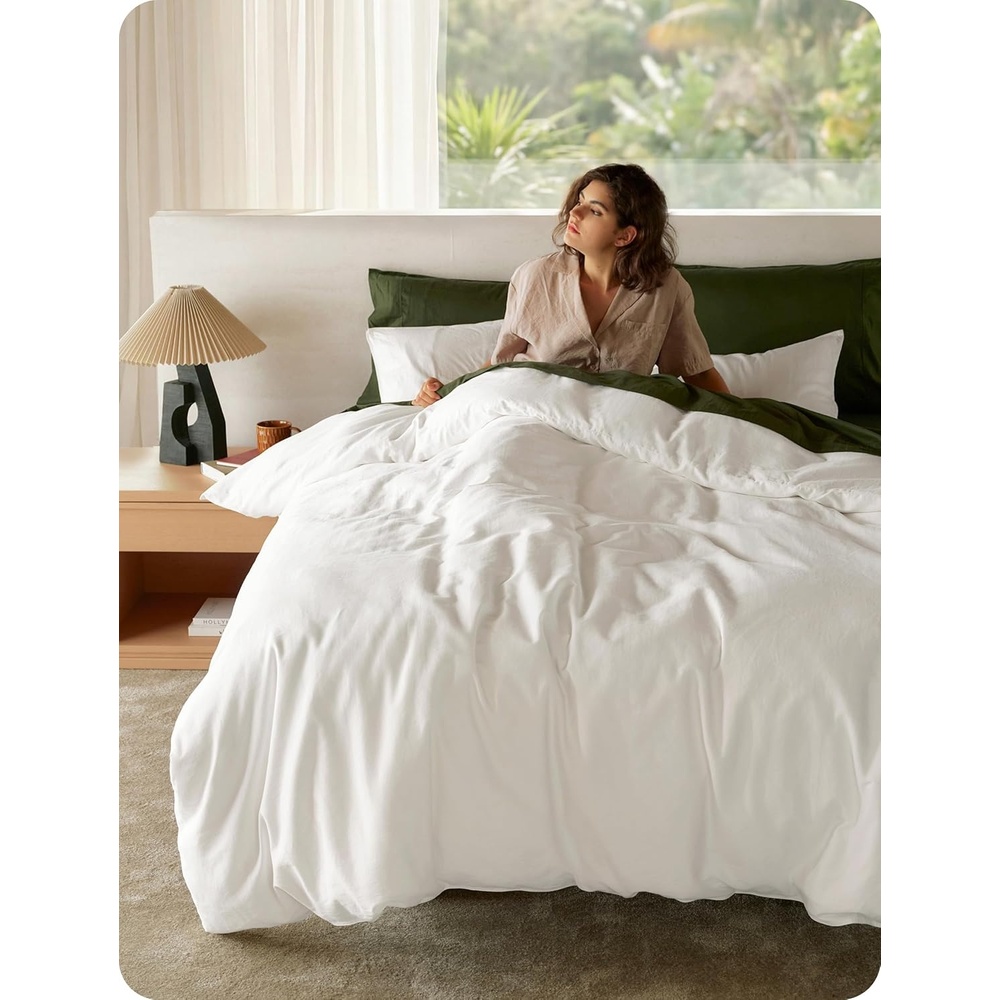 image:imageBedsure PureWoven 100 Organic Cotton Queen Duvet Cover Set Ivory GOTS Certified Luxury Zipper Closure UltraSoft Breathable 2 Pillow Shams Included 8 Ties for Sensitive Skins 90x90Pure White No Comforter