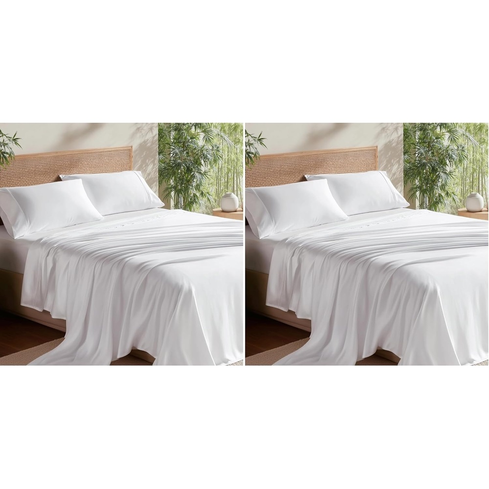image:imageBedsure PureWoven 100 Rayon Derived from Bamboo Queen Sheets 4 Pieces Cooling Sheets for Hot Sleepers Breathable amp Silky Soft 16 Deep Pocket Hotel Luxury Bedding WhiteWhite