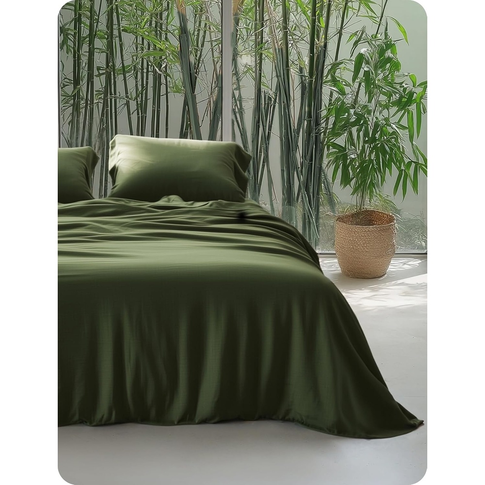 image:imageBedsure PureWoven Cooling Duvet Cover Ideal for Hot Sleepers Queen Size 100 Viscose Derived from Bamboo Lightweight amp Silky Soft Breathable MoistureWicking Bedding Set 3 Pieces Olive Green04 Olive Green No Comforter