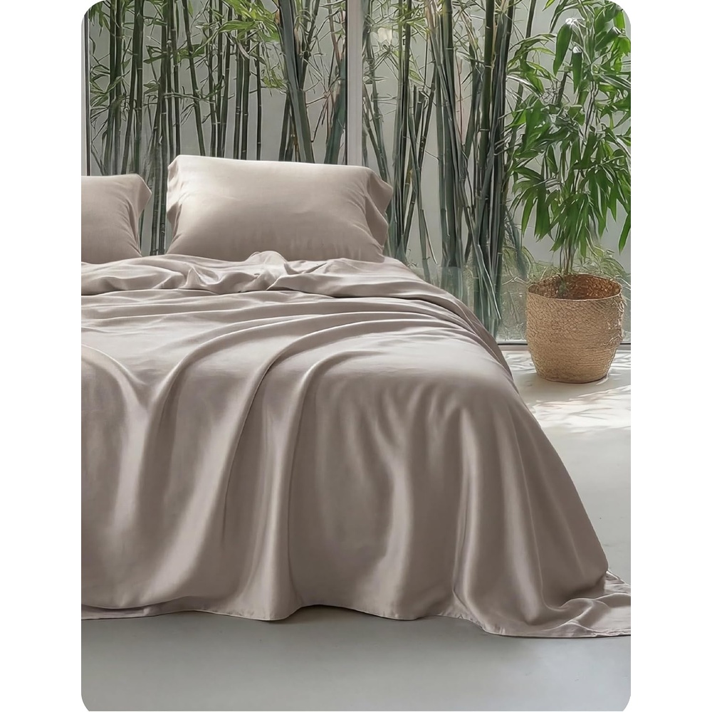 image:imageBedsure PureWoven Cooling Duvet Cover Ideal for Hot Sleepers Queen Size  100 Viscose Derived from Bamboo Lightweight amp Silky Soft Breathable MoistureWicking Bedding Set 3 Pieces Olive Green07  Simply Taupe No Comforter