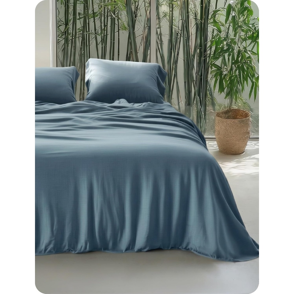 image:imageBedsure PureWoven Cooling Duvet Cover Ideal for Hot Sleepers Queen Size 100 Viscose Derived from Bamboo Lightweight amp Silky Soft Breathable MoistureWicking Bedding Set 3 Pieces Olive Green09 Grey Blue No Comforter