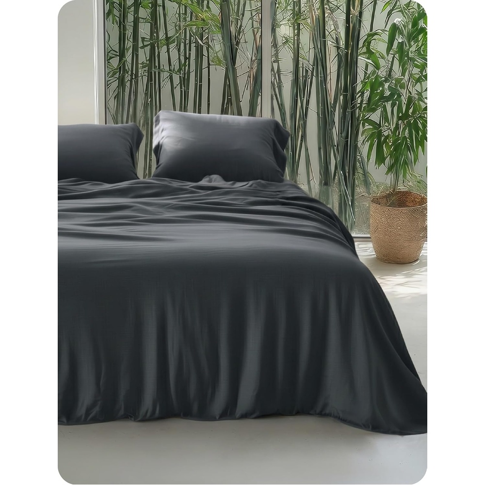 image:imageBedsure PureWoven Cooling Duvet Cover Ideal for Hot Sleepers Queen Size 100 Viscose Derived from Bamboo Lightweight amp Silky Soft Breathable MoistureWicking Bedding Set 3 Pieces Olive Green08 Charcoal No Comforter