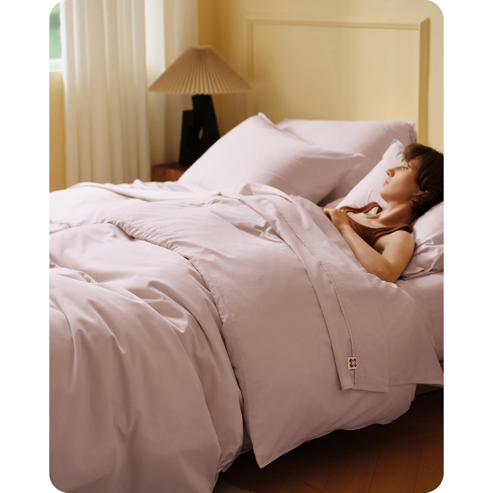 image:imageBedsure PureWoven Cooling Duvet Cover Ideal for Hot Sleepers Queen Size Cotton Blend Viscose Derived from Bamboo Breathable amp Buttery Soft Hotel Luxury Bedding Set White10 Cooling Petal Pink No Comforter