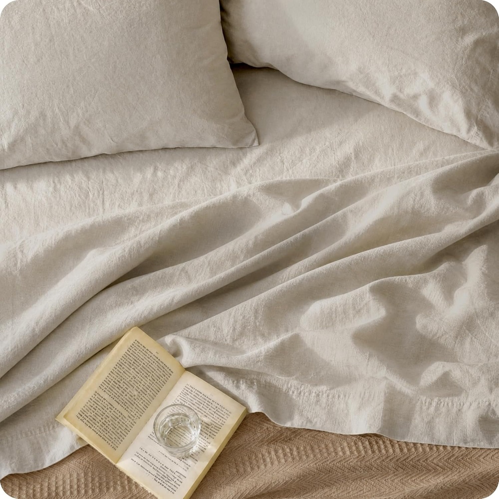 image:imageBedsure PureWoven Linen Sheets Queen Size Cotton Linen Blend Sheets 4PCS BV amp OekoTex Certified AllSeason Breathable for Hot Sleepers AntiPilling amp Tearproof 16 Deep Pocket Linen Beige01 Linen Beige