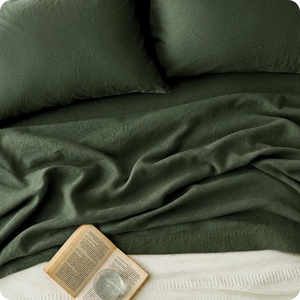 image:imageBedsure PureWoven Linen Sheets Queen Size Cotton Linen Blend Sheets 4PCS BV amp OekoTex Certified AllSeason Breathable for Hot Sleepers AntiPilling amp Tearproof 16 Deep Pocket Linen Beige06 Olive Green
