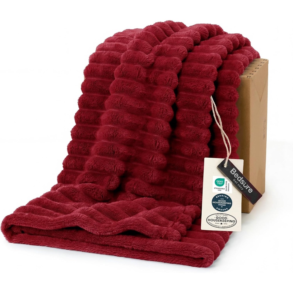 image:imageBedsure Soft Cozy Twin XL Blanket for Bed College Dorm Off White 66x90 Birthday Gifts for Women Mom Her Warm Lightweight Cozy Fluffy Throw Blanket Sofa Dorm Room Home Decor Machine WashableRed