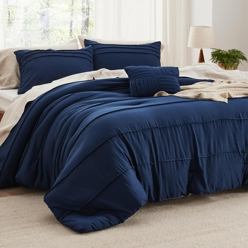 image:imageBedsure Twin XL Comforter Set Natural White Dorm Room Essentials Extra Long Twin XL Bedding Set All Season Down Alternative Comforter with Pillowcase amp Sham01 Navy
