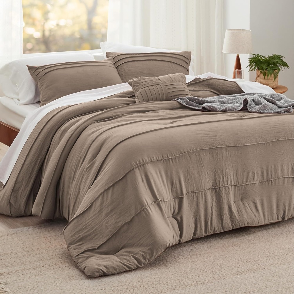 image:imageBedsure Twin XL Comforter Set Natural White Dorm Room Essentials Extra Long Twin XL Bedding Set All Season Down Alternative Comforter with Pillowcase amp Sham03 Brown
