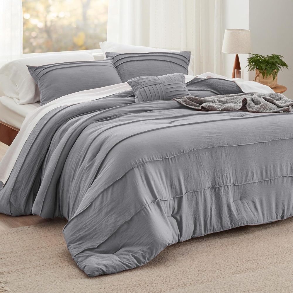 image:imageBedsure Twin XL Comforter Set Natural White Dorm Room Essentials Extra Long Twin XL Bedding Set All Season Down Alternative Comforter with Pillowcase amp Sham02 Grey
