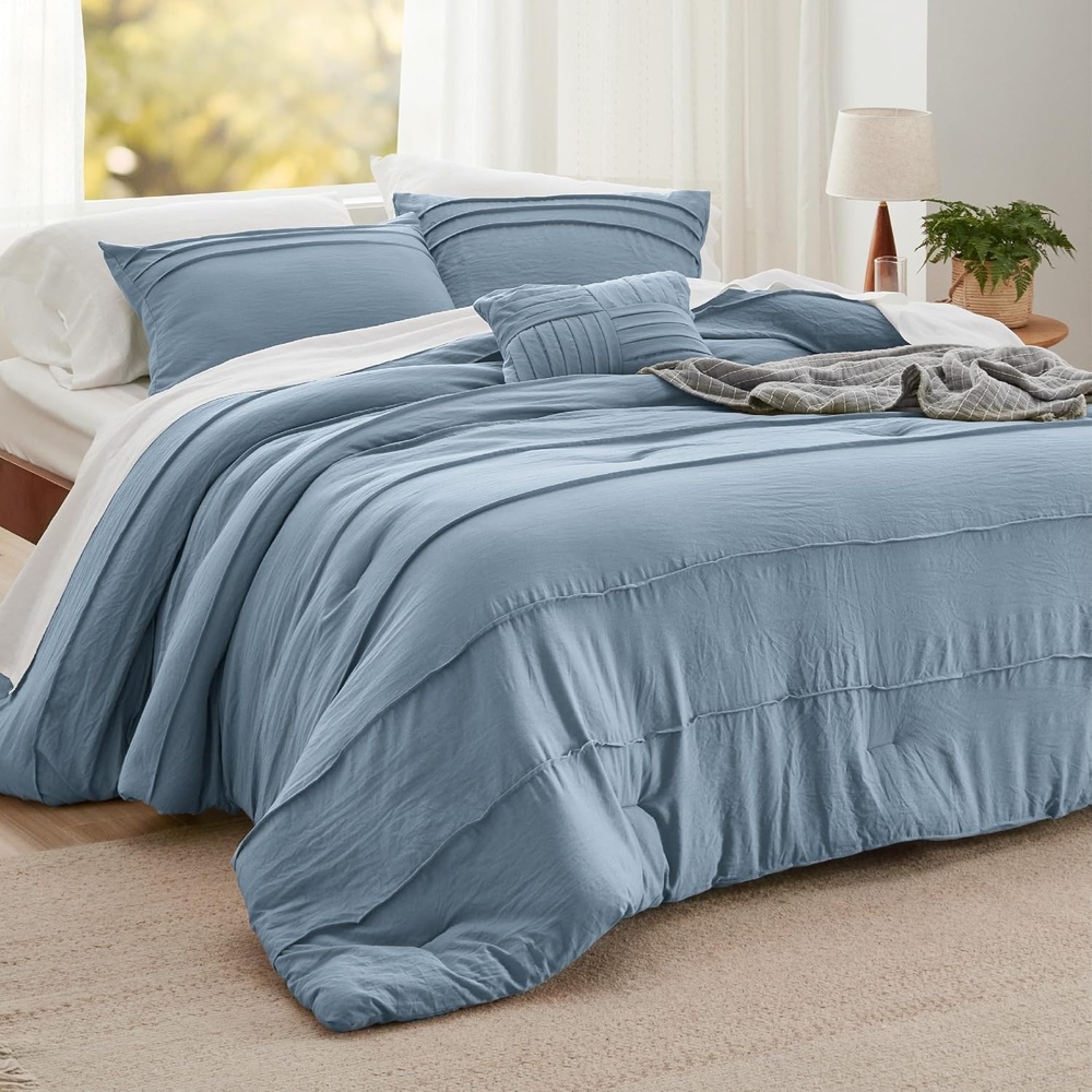 image:imageBedsure Twin XL Comforter Set Natural White Dorm Room Essentials Extra Long Twin XL Bedding Set All Season Down Alternative Comforter with Pillowcase amp Sham03 Light Blue
