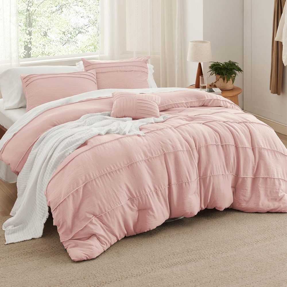 image:imageBedsure Twin XL Comforter Set Natural White Dorm Room Essentials Extra Long Twin XL Bedding Set All Season Down Alternative Comforter with Pillowcase amp Sham01 Light Pink