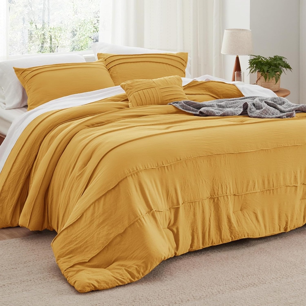 image:imageBedsure Twin XL Comforter Set Natural White Dorm Room Essentials Extra Long Twin XL Bedding Set All Season Down Alternative Comforter with Pillowcase amp Sham17 Mustard Yellow