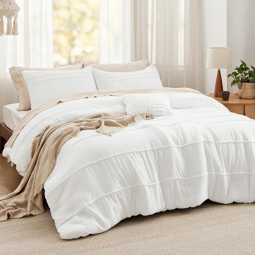 image:imageBedsure Twin XL Comforter Set Natural White Dorm Room Essentials Extra Long Twin XL Bedding Set All Season Down Alternative Comforter with Pillowcase amp Sham01 Natural White