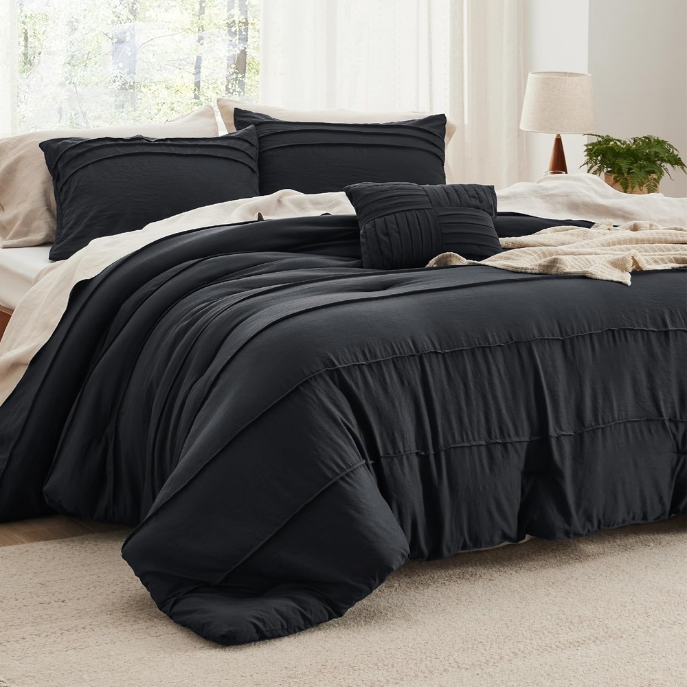 image:imageBedsure Twin XL Comforter Set Natural White Dorm Room Essentials Extra Long Twin XL Bedding Set All Season Down Alternative Comforter with Pillowcase amp Sham01 Black