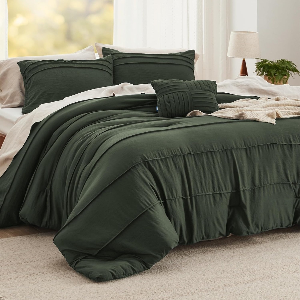 image:imageBedsure Twin XL Comforter Set Natural White Dorm Room Essentials Extra Long Twin XL Bedding Set All Season Down Alternative Comforter with Pillowcase amp Sham01 Olive Green