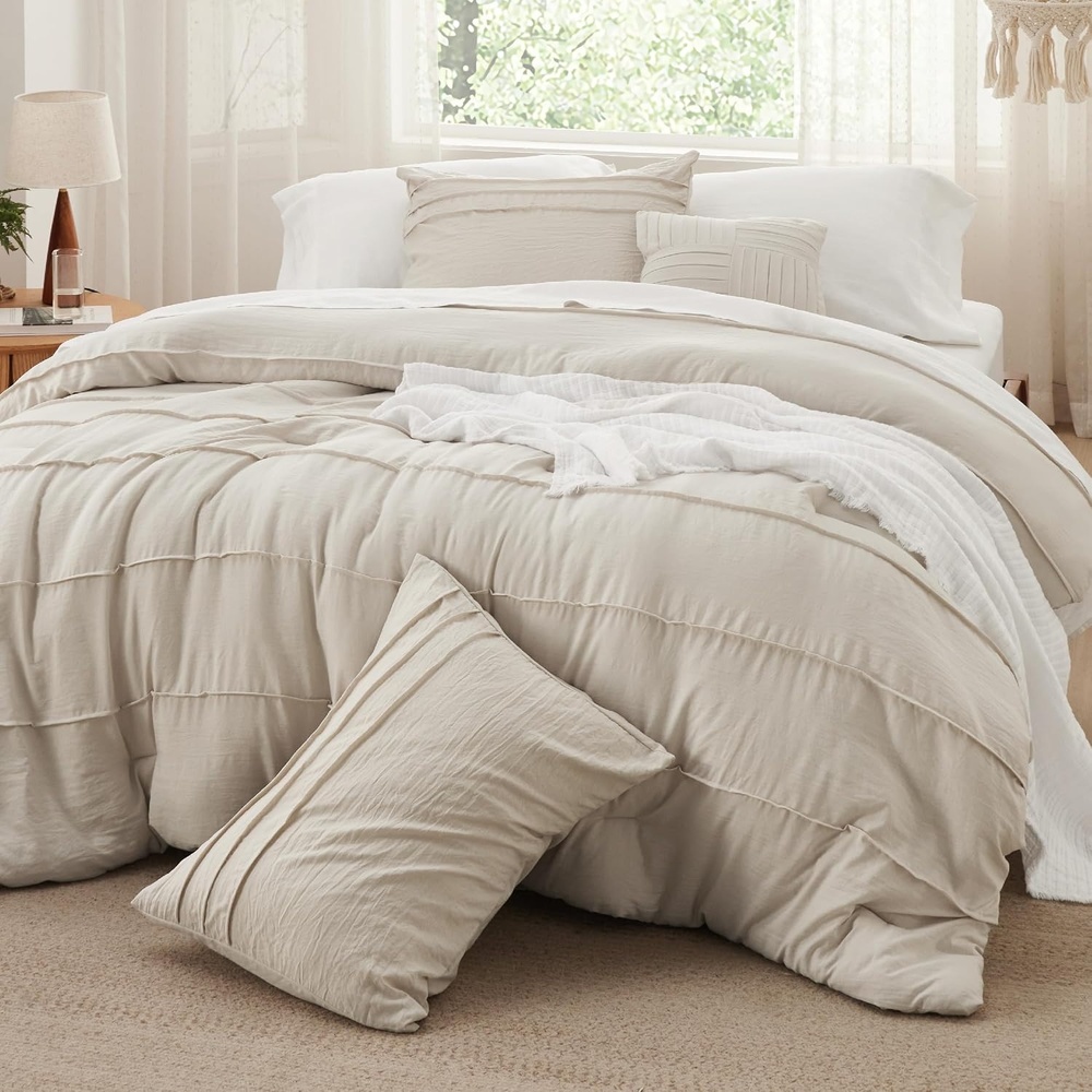 image:imageBedsure Twin XL Comforter Set Natural White Dorm Room Essentials Extra Long Twin XL Bedding Set All Season Down Alternative Comforter with Pillowcase amp Sham01 Beige