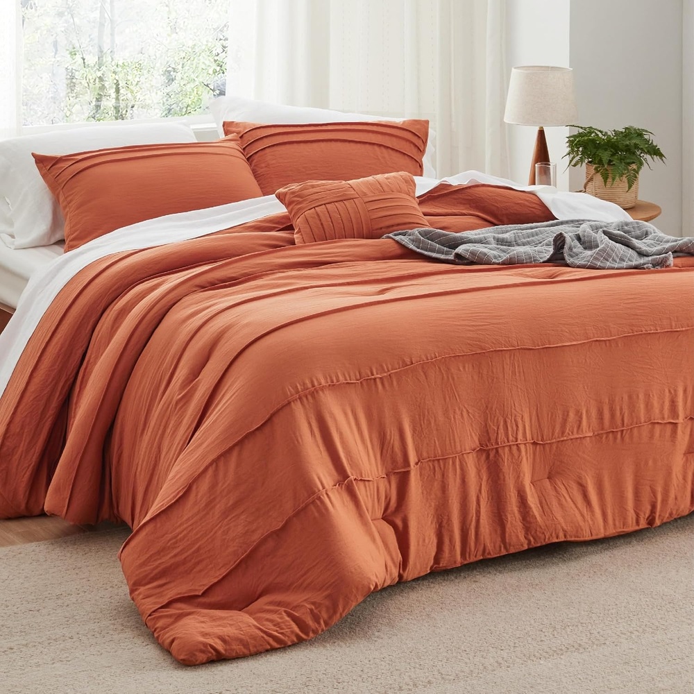 image:imageBedsure Twin XL Comforter Set Natural White Dorm Room Essentials Extra Long Twin XL Bedding Set All Season Down Alternative Comforter with Pillowcase amp Sham12 Burnt Orange