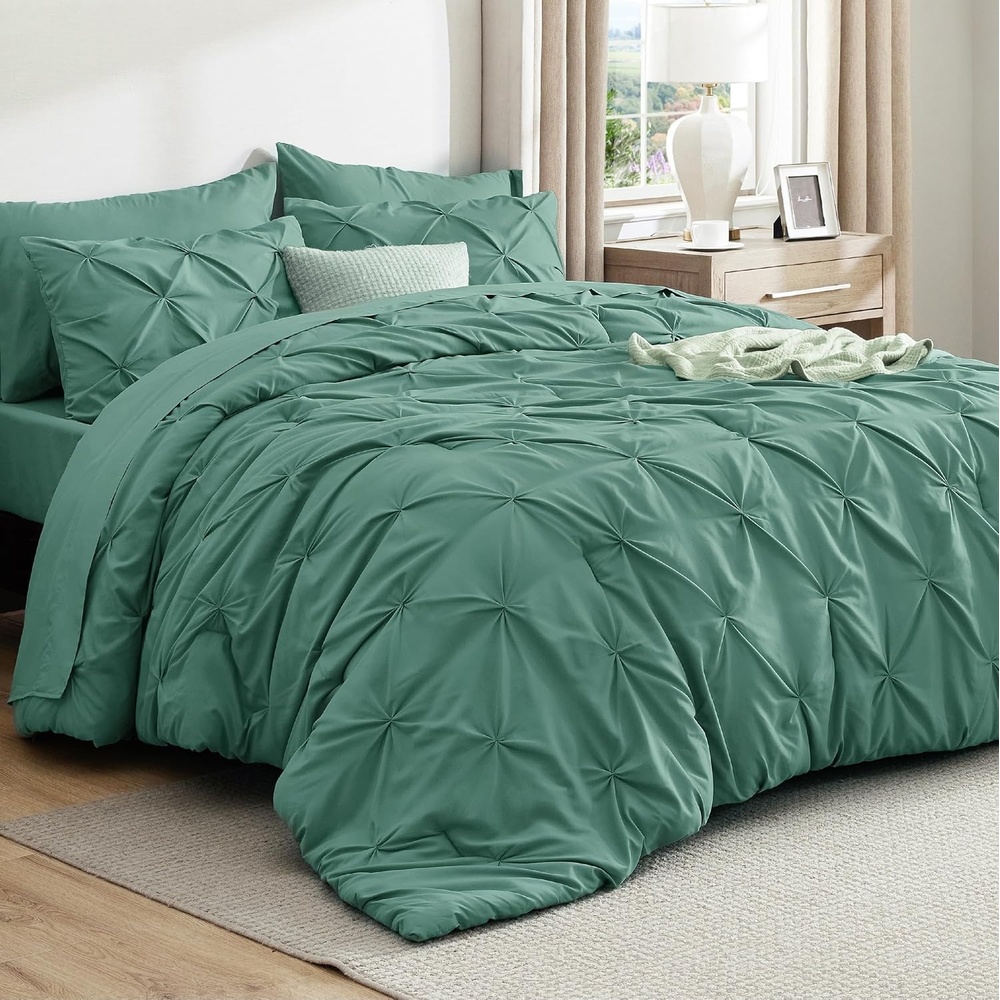 image:imageBedsure Twin XL Comforter Set Pink  Dorm Room Essentials for Girls Extra Long Twin XL Bedding Set with Sheets All Season Down Alternative Comforter with Sheets Pillowcase amp Sham31  Pea Green