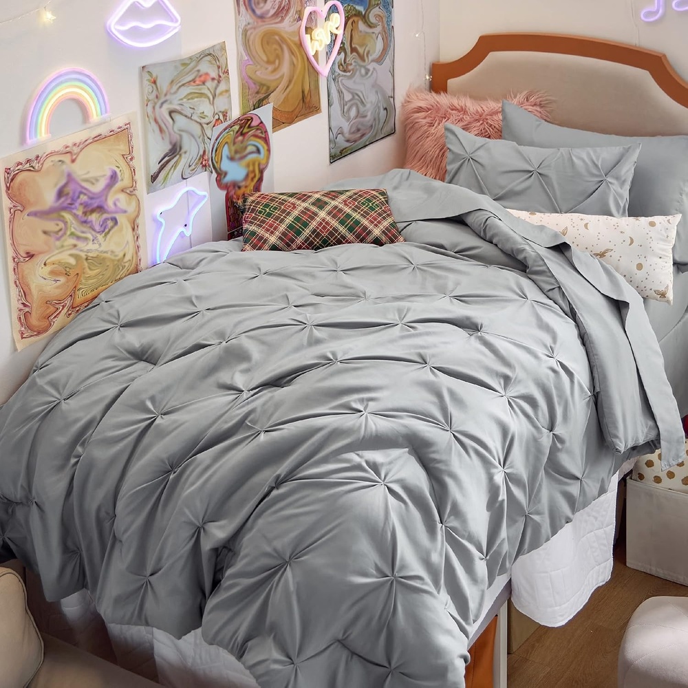 image:imageBedsure Twin XL Comforter Set Pink Dorm Room Essentials for Girls Extra Long Twin XL Bedding Set with Sheets All Season Down Alternative Comforter with Sheets Pillowcase amp Sham01 Grey