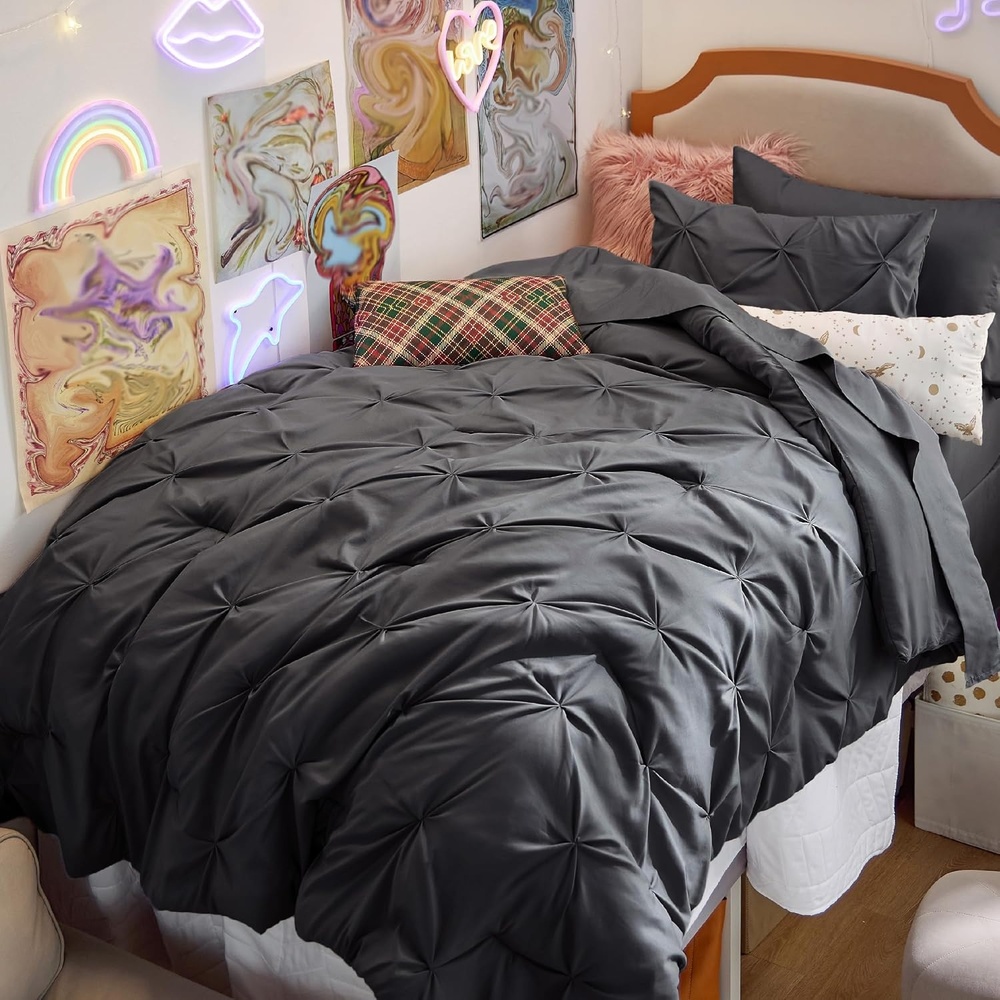image:imageBedsure Twin XL Comforter Set Pink Dorm Room Essentials for Girls Extra Long Twin XL Bedding Set with Sheets All Season Down Alternative Comforter with Sheets Pillowcase amp Sham04 Dark Grey