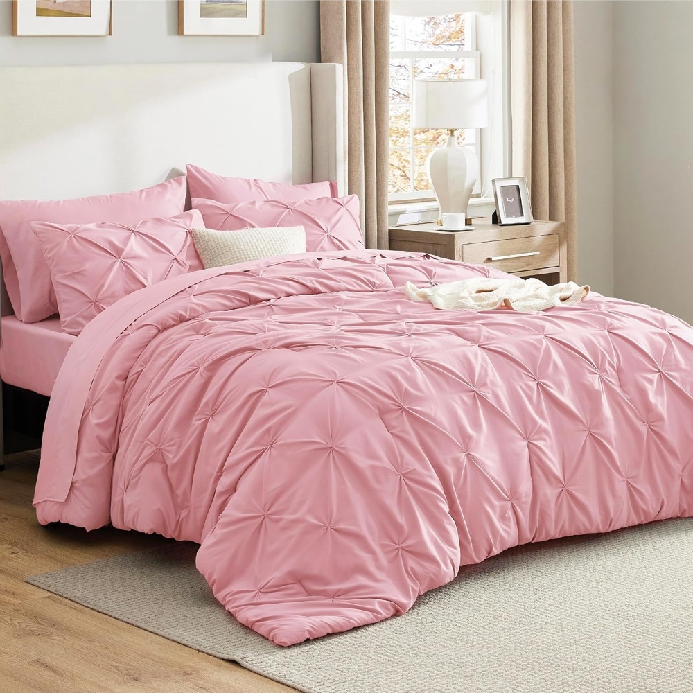 image:imageBedsure Twin XL Comforter Set Pink Dorm Room Essentials for Girls Extra Long Twin XL Bedding Set with Sheets All Season Down Alternative Comforter with Sheets Pillowcase amp Sham27 Baby Pink