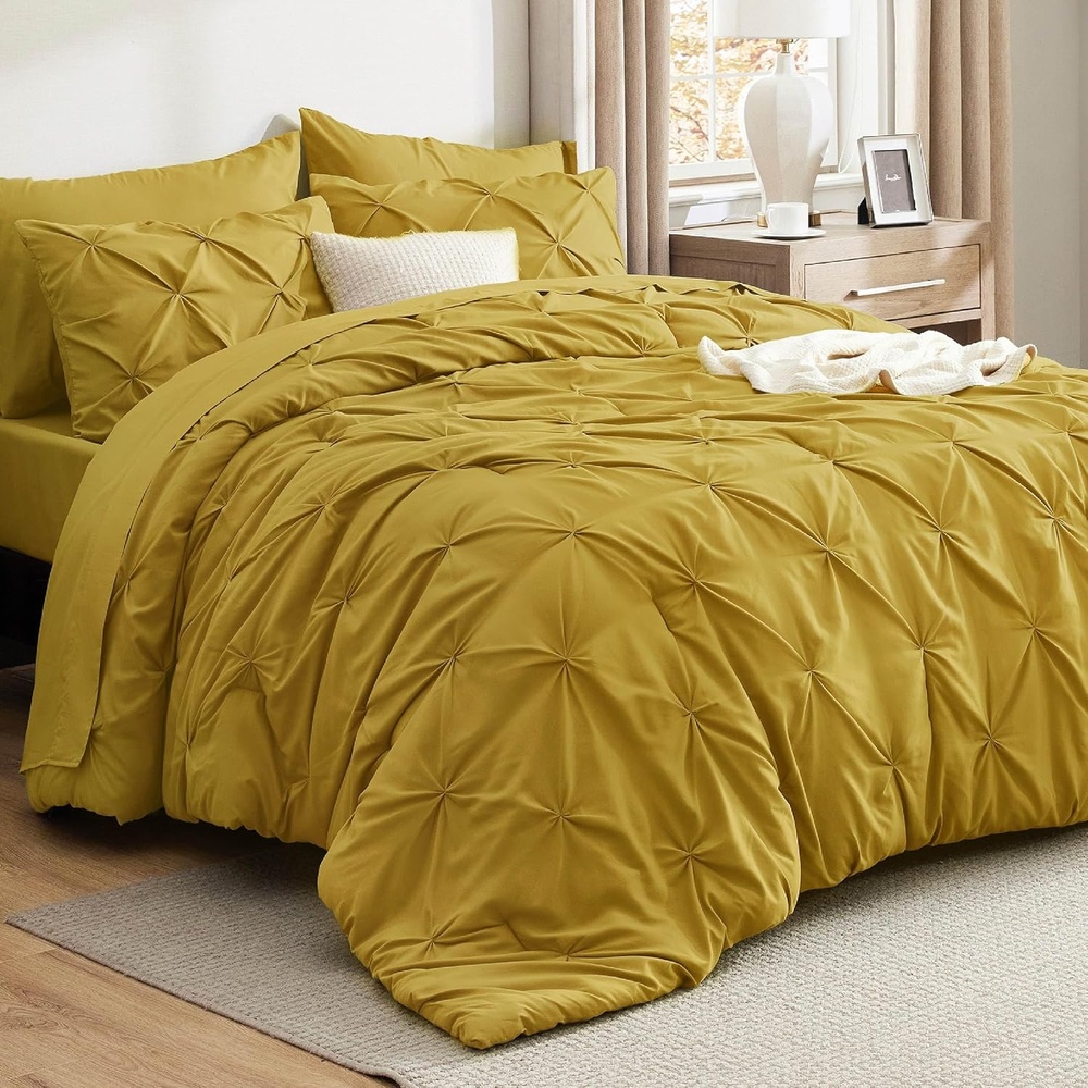 image:imageBedsure Twin XL Comforter Set Pink Dorm Room Essentials for Girls Extra Long Twin XL Bedding Set with Sheets All Season Down Alternative Comforter with Sheets Pillowcase amp Sham32 Mustard Yellow