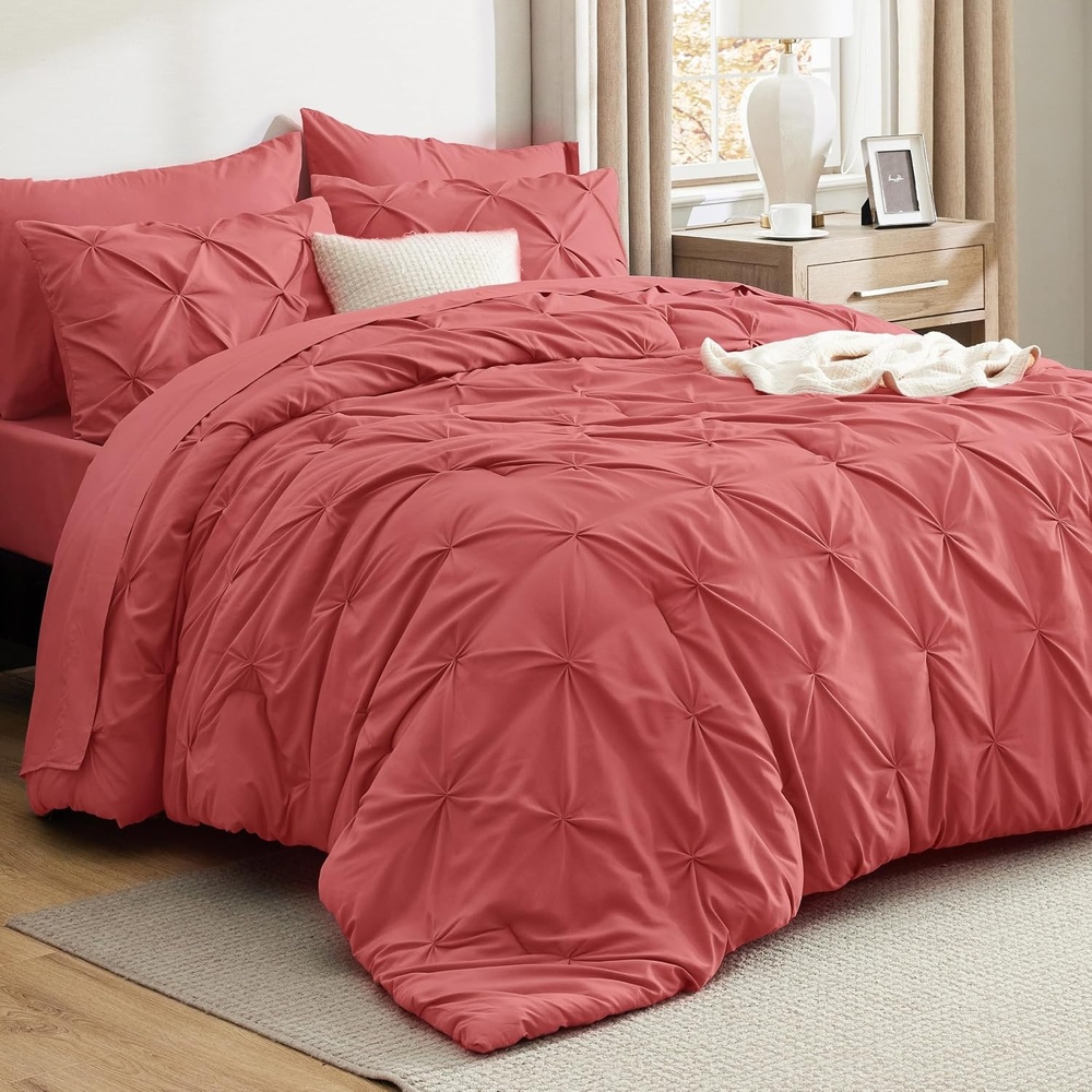 image:imageBedsure Twin XL Comforter Set Pink Dorm Room Essentials for Girls Extra Long Twin XL Bedding Set with Sheets All Season Down Alternative Comforter with Sheets Pillowcase amp Sham30 Coral