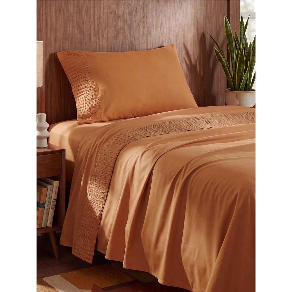 image:imageBedsure Twin XL Sheets Dorm Bedding 3 Pieces Soft Extra Long Twin Sheets Breathable Cooling Oeko Tex Deep Pocket Easy Care Resistant Sturdiness Lightweight College Dorm Bedding for Students22 Orange