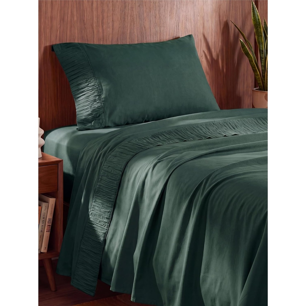 image:imageBedsure Twin XL Sheets Dorm Bedding 3 Pieces Soft Extra Long Twin Sheets Breathable Cooling Oeko Tex Deep Pocket Easy Care Resistant Sturdiness Lightweight College Dorm Bedding for Students14 Dark Green