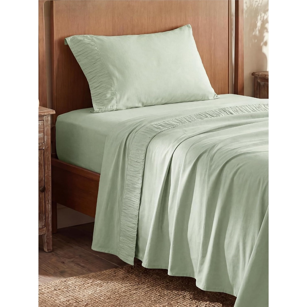 image:imageBedsure Twin XL Sheets Dorm Bedding 3 Pieces Soft Extra Long Twin Sheets Breathable Cooling Oeko Tex Deep Pocket Easy Care Resistant Sturdiness Lightweight College Dorm Bedding for Students12 Sage Green