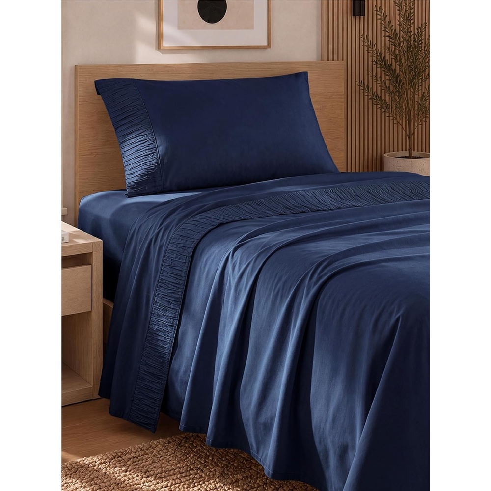 image:imageBedsure Twin XL Sheets Dorm Bedding 3 Pieces Soft Extra Long Twin Sheets Breathable Cooling Oeko Tex Deep Pocket Easy Care Resistant Sturdiness Lightweight College Dorm Bedding for Students06 Navy