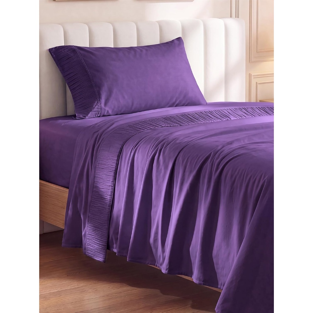 image:imageBedsure Twin XL Sheets Dorm Bedding 3 Pieces Soft Extra Long Twin Sheets Breathable Cooling Oeko Tex Deep Pocket Easy Care Resistant Sturdiness Lightweight College Dorm Bedding for Students16 Purple